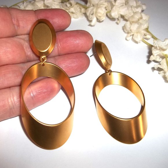 Vintage Gold Hoop Earring Retro Statement Post Stud Jewelry for Women Drop C462 - Picture 6 of 6